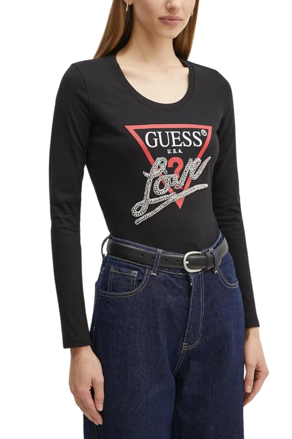 Guess svart damtröja med långärmad logotyp, M