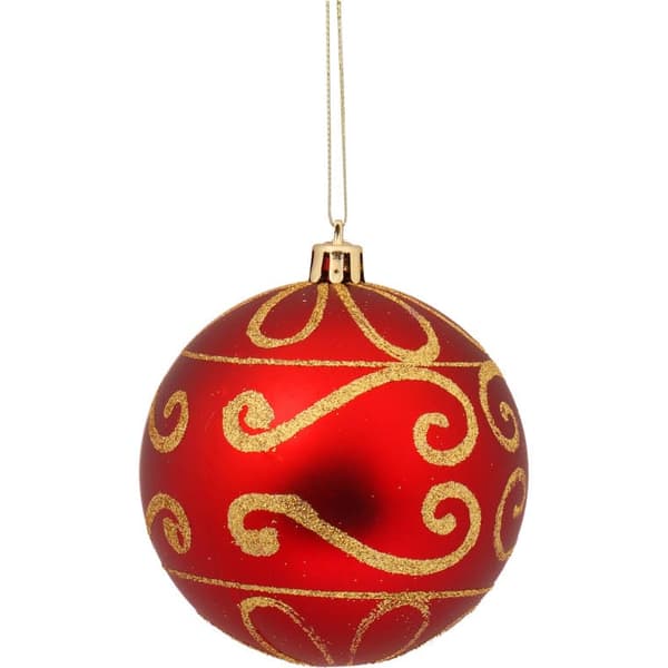 Röda julgranskulor med guldglitter - 3 stycken