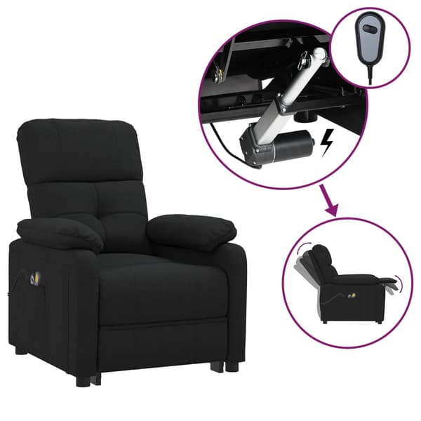 vidaXL Elektrisk massagefåtölj, svart, tyg