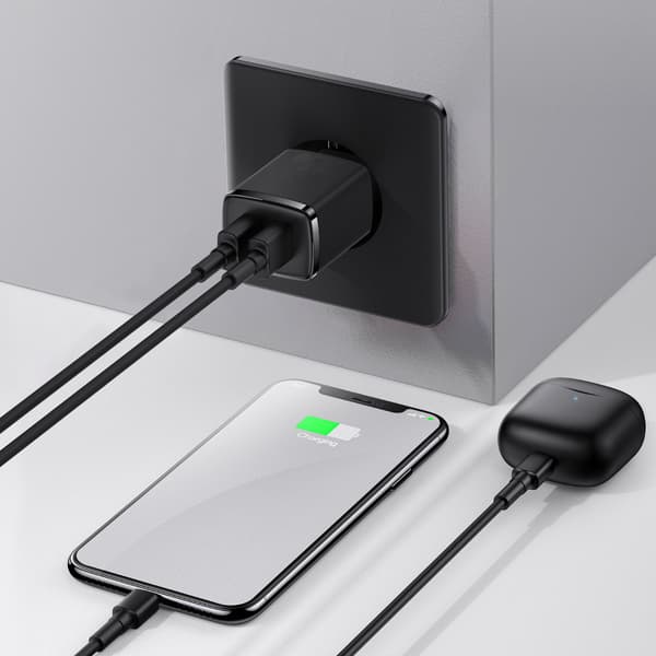 Kompakt 2x USB 10,5W sort vægoplader