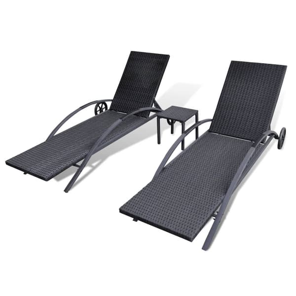 vidaXL liggestole med bord, polyrattan, sort