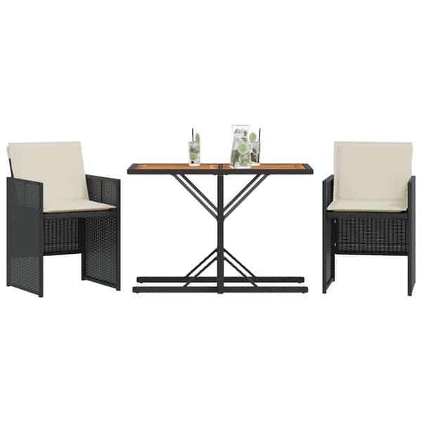vidaXL 3-delt bistrosæt med hynder, sort, polyrattan