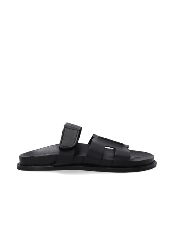 Sorte læderklipklapper med velcro Sorte læderklipklapper med velcro 37