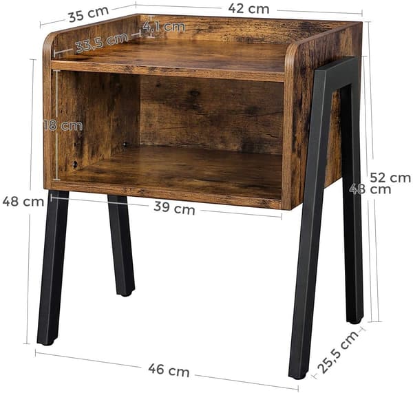 Rustikt sengebord med hylde 52 cm