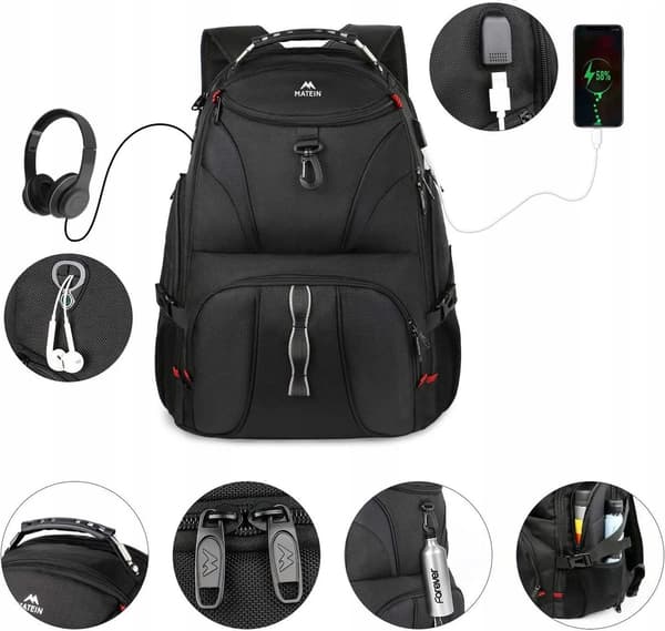 Matein 15,6" multifunktionel laptop-rygsæk med USB, sort 1211