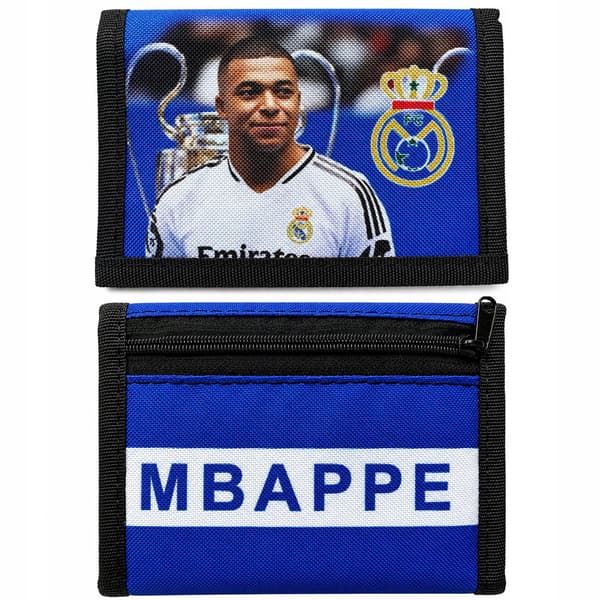Mbappe Ægte Blå Pung med Velcro til Drenge, Foldbar