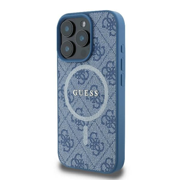 Guess 4G Ring Classic Logo MagSafe-etui til iPhone 16 Pro, blå