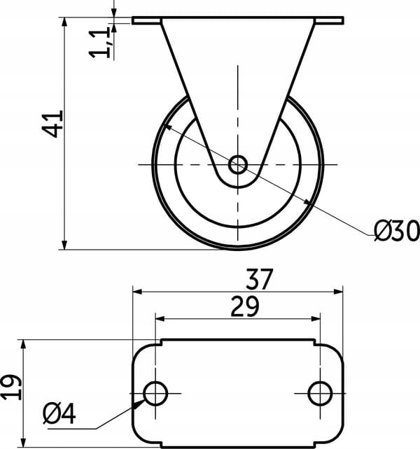 PYÖRÄ D-30mm K=41mm huonekalurulla ei-pyörivä musta