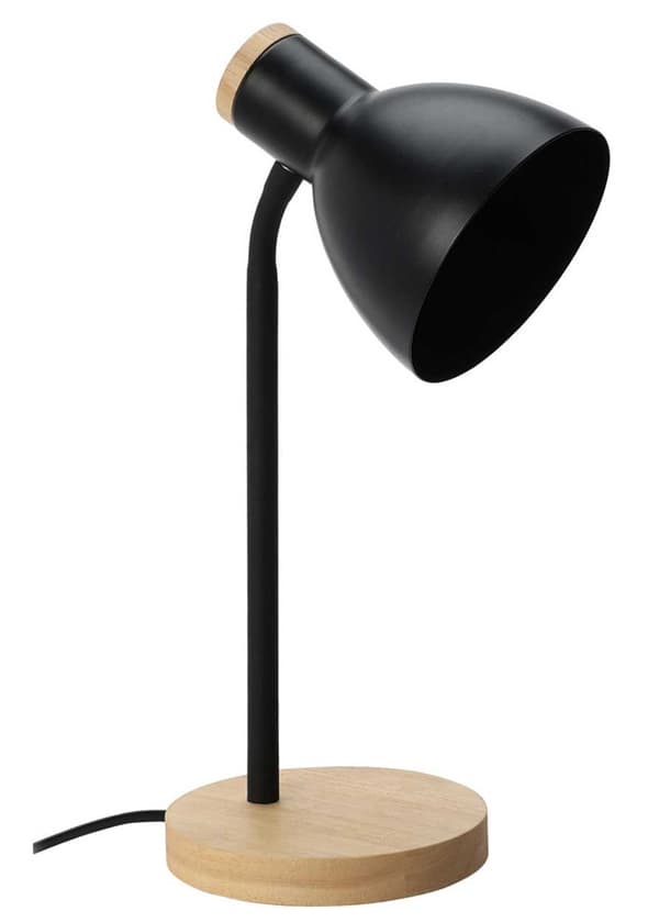 Sort bordlampe på træbase