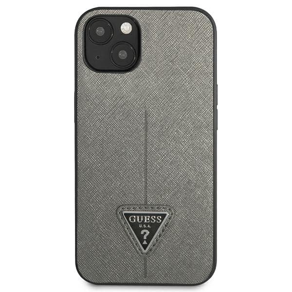 Guess Saffiano Triangle Logo-skal till iPhone 14, Silver