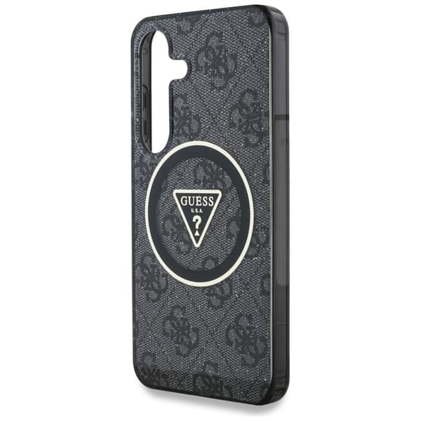Guess 4G Glitter Triangle Buttons MagSafe-etui til Galaxy S25+ Plus, sort