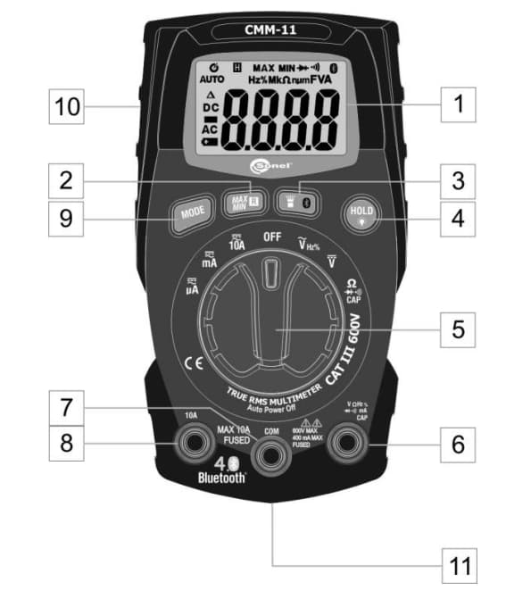 SONEL CMM-11 multifunktionelt håndholdt digitalt multimeter + tilbehørssæt