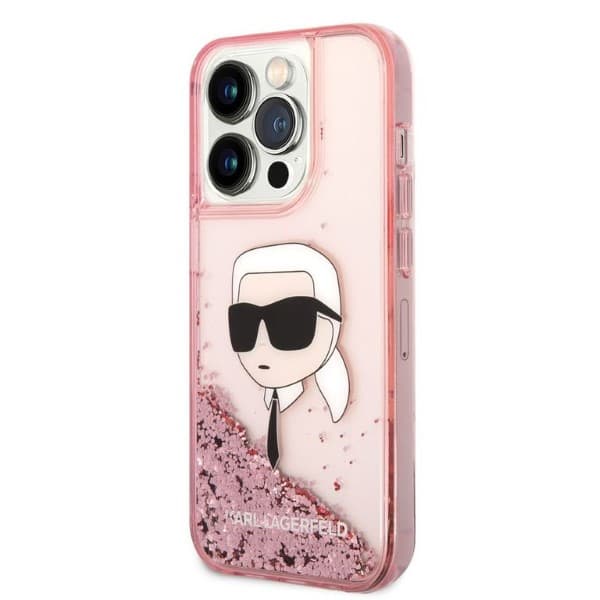 Karl Lagerfeld Glitter Karl Head-etui til iPhone 14 Pro, lyserød