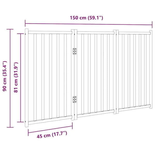 vidaXL Hopfällbar säkerhetsgrind för hundar, 3 paneler, 150 cm