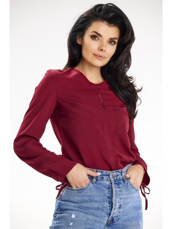Afslappet langærmet bluse, bordeaux M