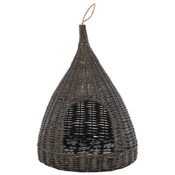 vidaXL Katthus med kudde, grå, 40x60 cm, rotting, tipi