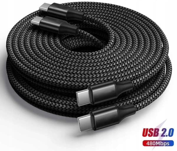 Sort USB-C / USB-C 5M kabel (5 meter) USB C - USB C 6A