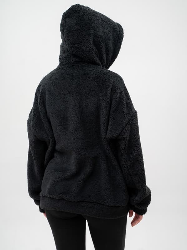 Dame Oversize Sort Teddy Simple Crown Sherpa Hættetrøje S