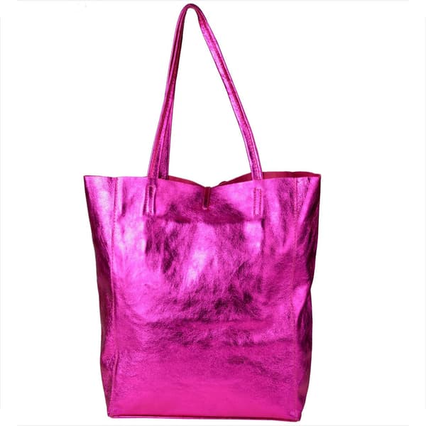 Let læder shopper taske, pink fuchsia metallic