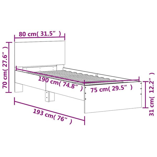 vidaXL sengestel med hovedgærde sort 75x190 cm