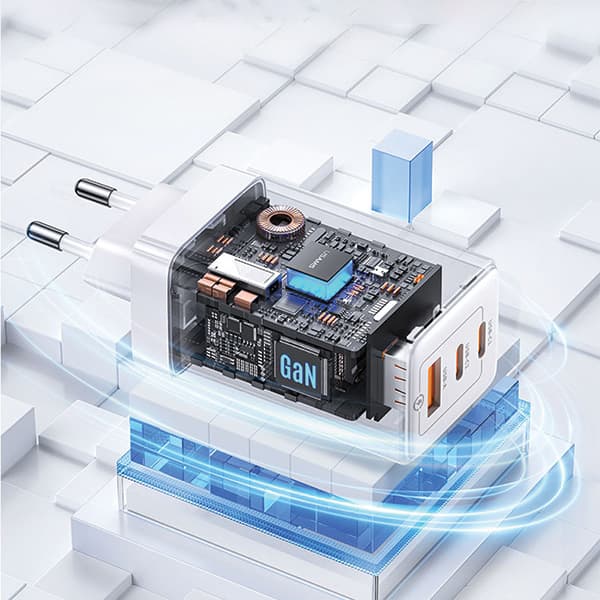 USAMS 2xUSB-C+1xUSB 65W (endast huvud) GaN PD3.0 +QC3.0 Snabbladdning vit