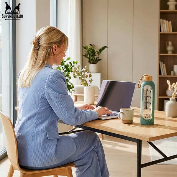 Glasvattenflaska 1000 ml med silikonfodral (grön)