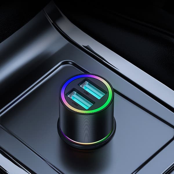 Autolaturi 2x USB taustavalolla 24W musta