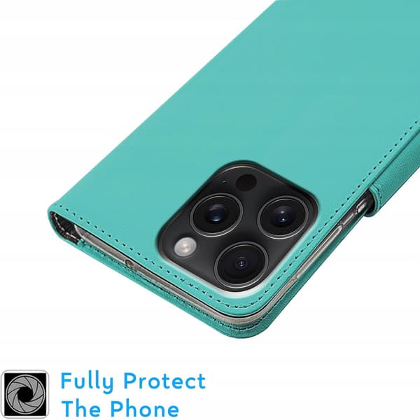 iPhone 15 Pro Turkis Læderpung med Flip-Top