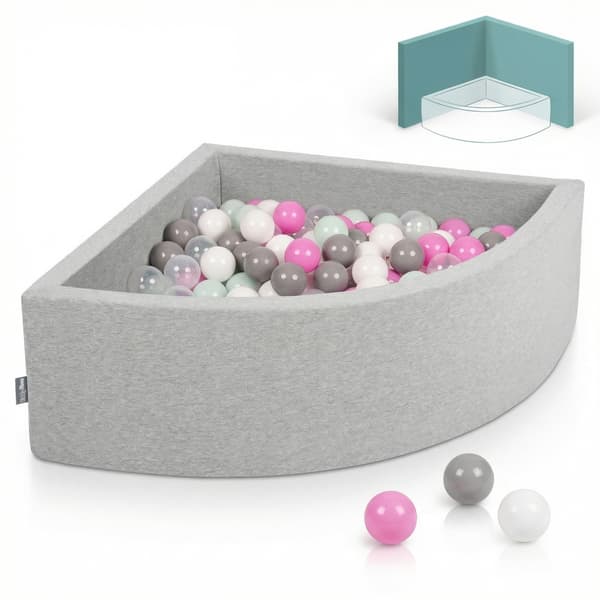 KiddyMoon torr triangulär pool med bollar 7 cm ljusgrå: transparent-grå-vit-rosa-mint 90x30cm/200 bollar skumpoolleksak