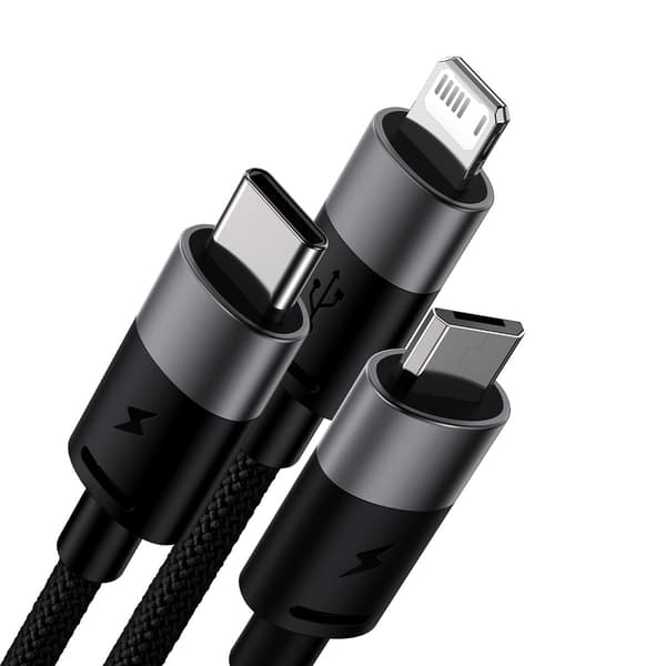StarSpeed 3in1 USB-puhelinkaapeli - micro USB / iPhone Lightning / USB-C 1.2m - musta
