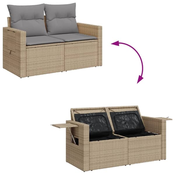 vidaXL Puutarhasohva tyynyillä, 2-istuttava, beige, polyrottinki