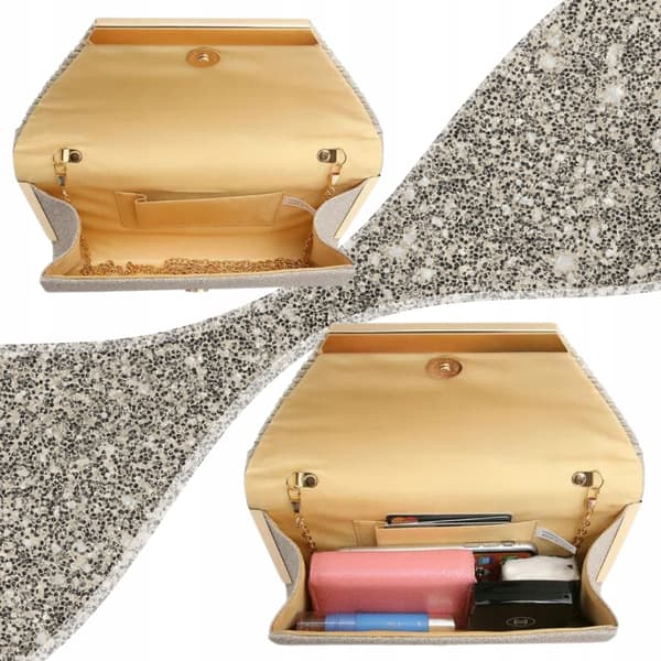 Formell kuvertväska, glitterguld, modern, elegant