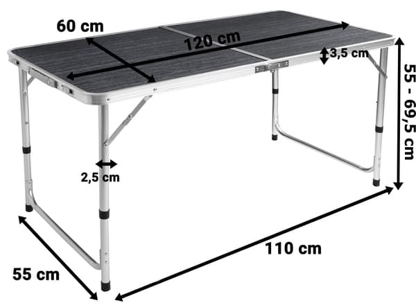 TRAMP campingsæt, foldbart, 120x60 cm, sort træ