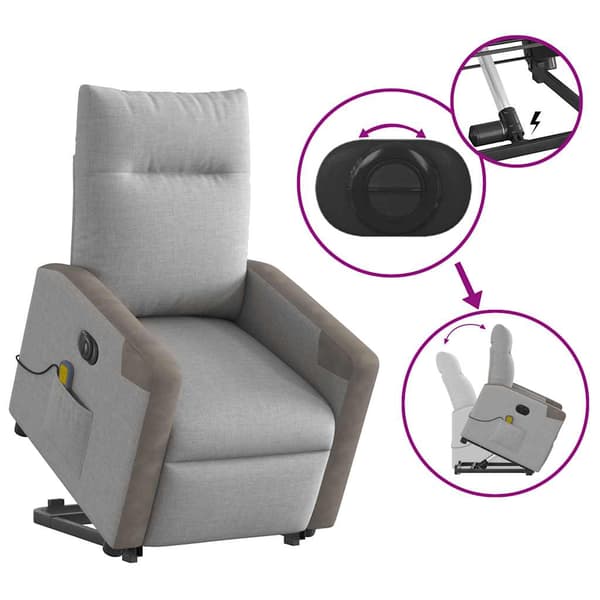 vidaXL Elektrisk lyftande massagefåtölj, vilstol, grå