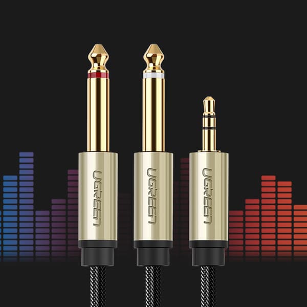 Lydkabel mini-jack 3,5 mm - 2 x jack 6,35 mm 2 m grå