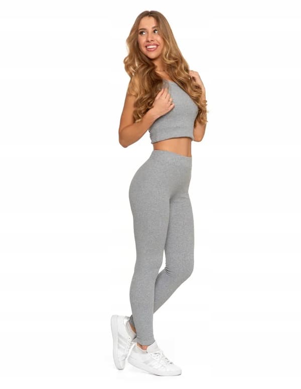 Dameleggings i bomuld med bred elastisk linning, elastisk pasform, MORAJ L GRÅ