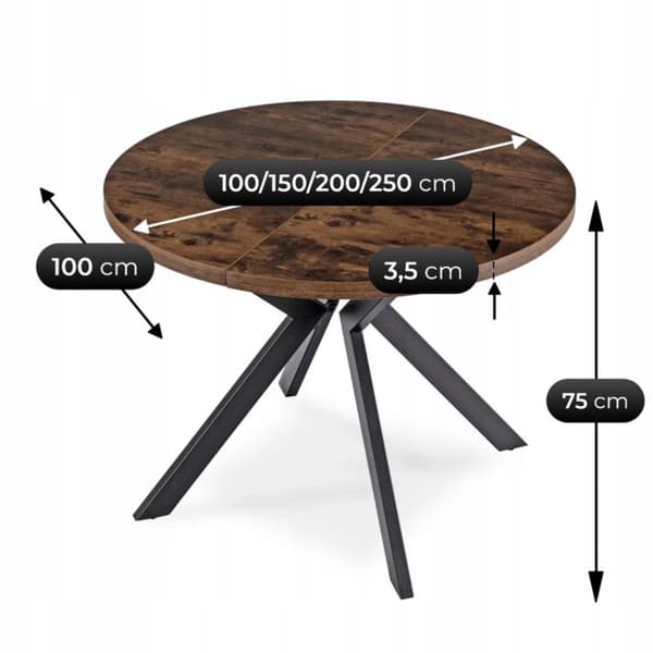 Runt utdragbart bord LUKAS 100-250 cm rustik ek modern loft
