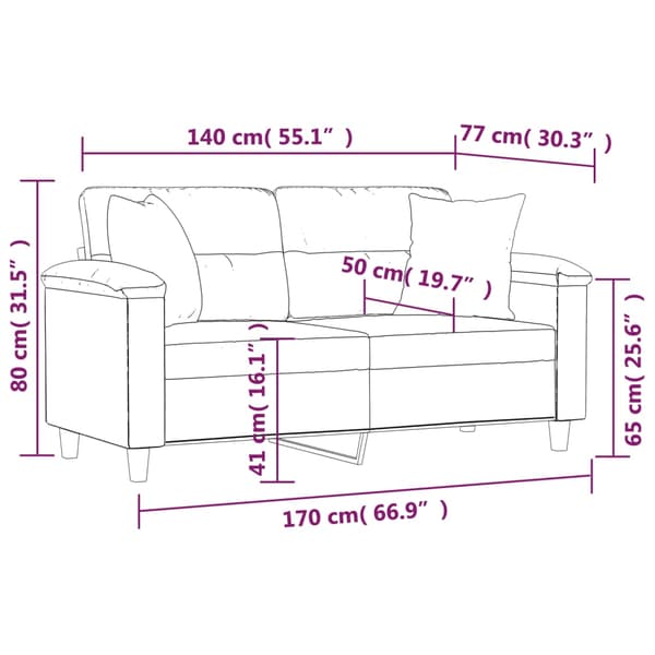 vidaXL 2-sitssoffa med kuddar, grå, 140 cm, konstläder