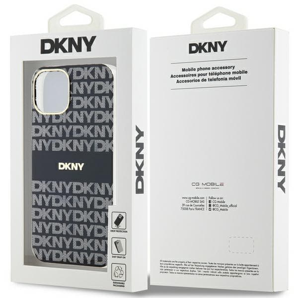 DKNY IML Mono & Stripe MagSafe-etui til iPhone 15 Plus, sort