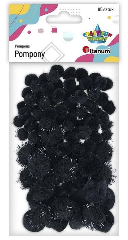 Akryl og glitterpomponer 85 stk sorte