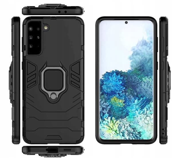 ETUI TIL SAMSUNG GALAXY S21 RING ARMOR BAGSIDE SORT ETUI + GLAS