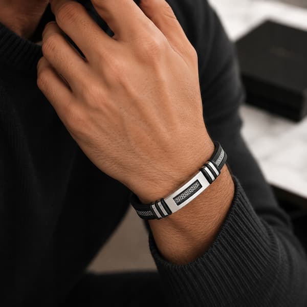 Sølv herrearmbånd Titanium sort armbånd Gave til mænd
