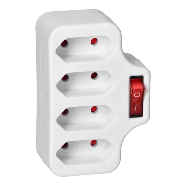 Elektrisk splitter firedobbelt 4x flad stikkontakt med afbryder