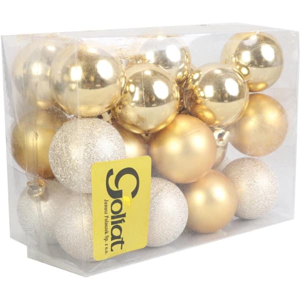 Sæt med 24 plastikkugler 4 cm guld