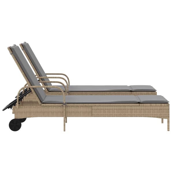 vidaXL Solstolar med kuddar, set om 2, beige, polyrotting