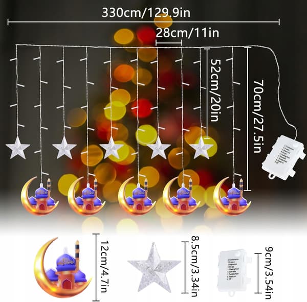 Herefun 3,5m LED Ramadan-slynge med måner og stjerner - 8 tilstande
