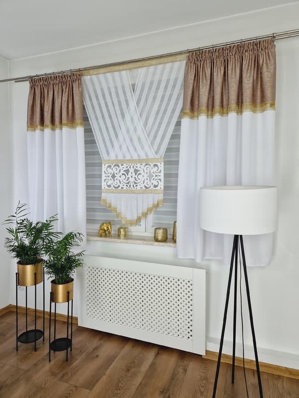 Färdig gardin, dekorationsset med kort panel - beige