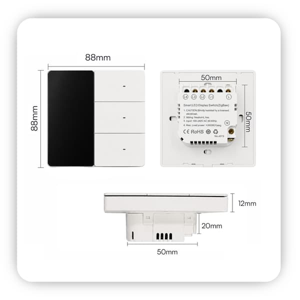 Vit Zigbee Tuya trippel väggströmbrytare med display