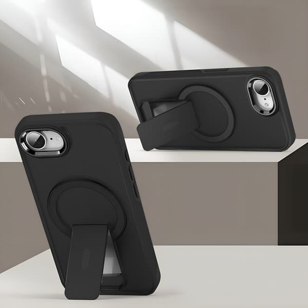 Etui til iPhone 17e / 16e, Kickstand Matt Cover, til MagSafe, sort