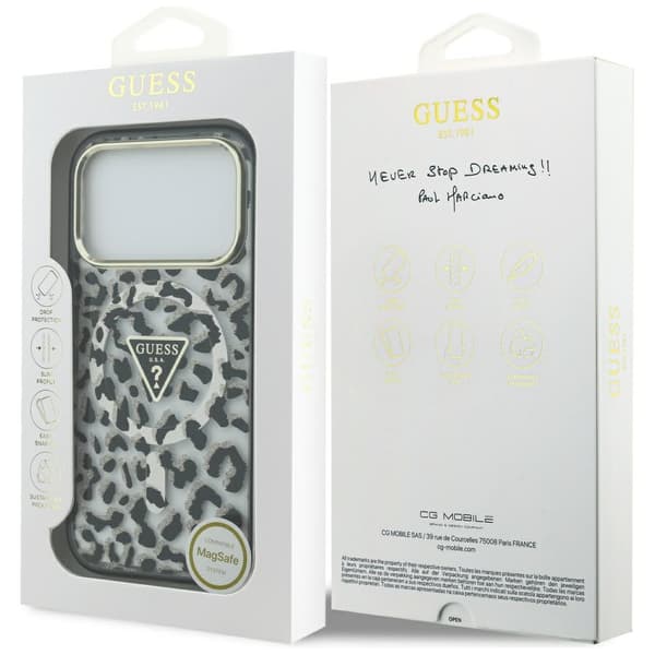 Guess Leopard Glitter MagSafe-etui til iPhone 17 Pro, sort